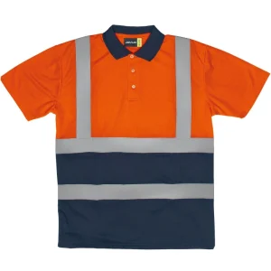 2 Tone Hiviz Golf Shirt Orange / Navy 180g Polycotton Size